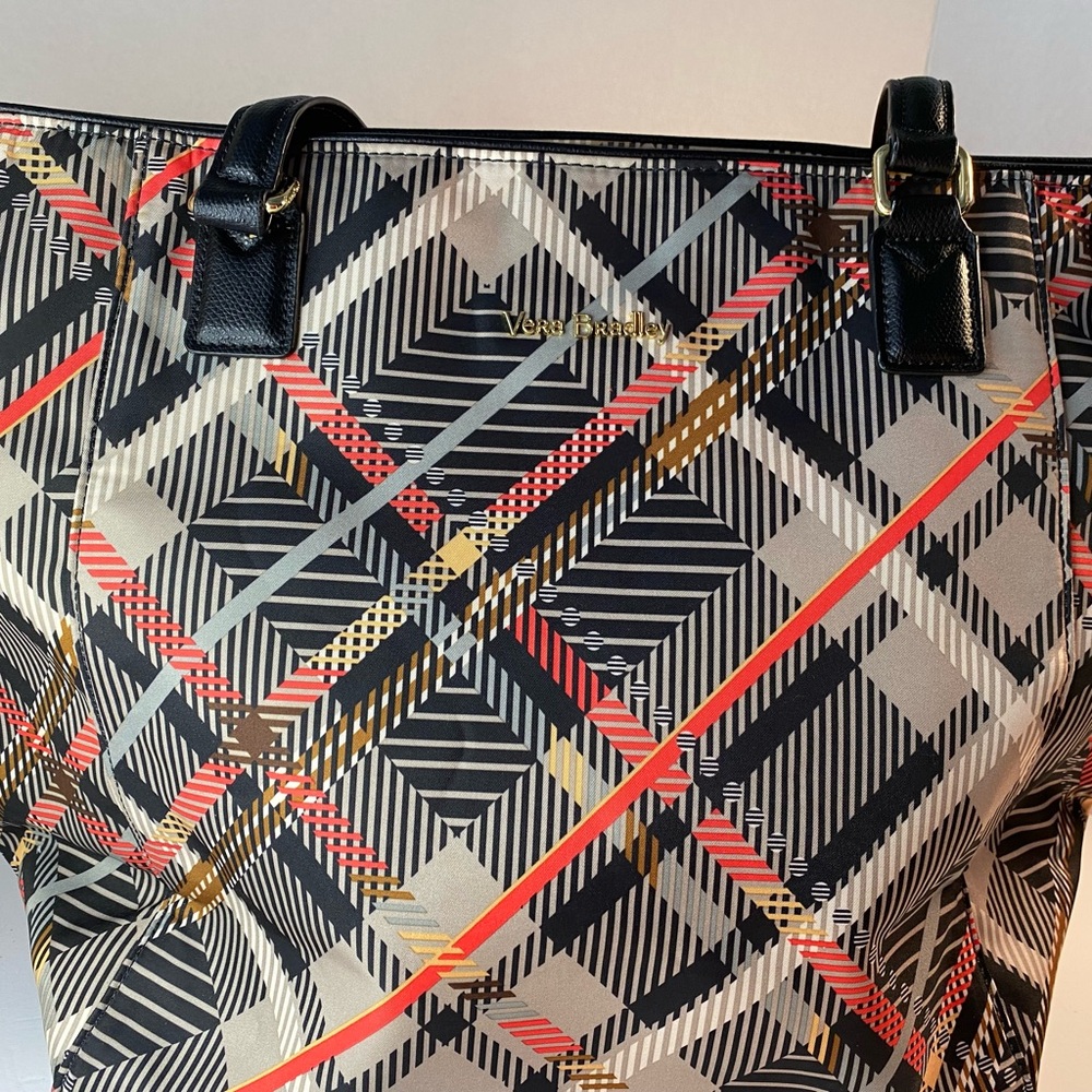 Vera Bradley Geo Plaid Lighten Up Travel Tote with Gold Accents